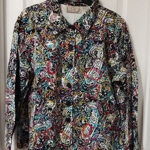 LIFESTYLE WOMEN ARTSY EMBROIDERED COLORFUL 2X BOHO BUTTON SHIRT JACKET PAISLEY